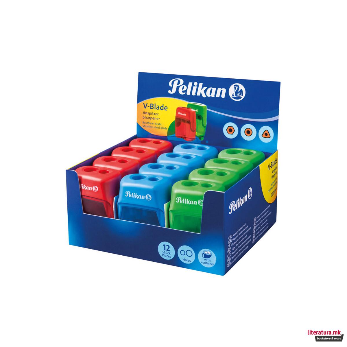 Острилка со 2 отвори и контејнер, Pelikan, 3 бои 