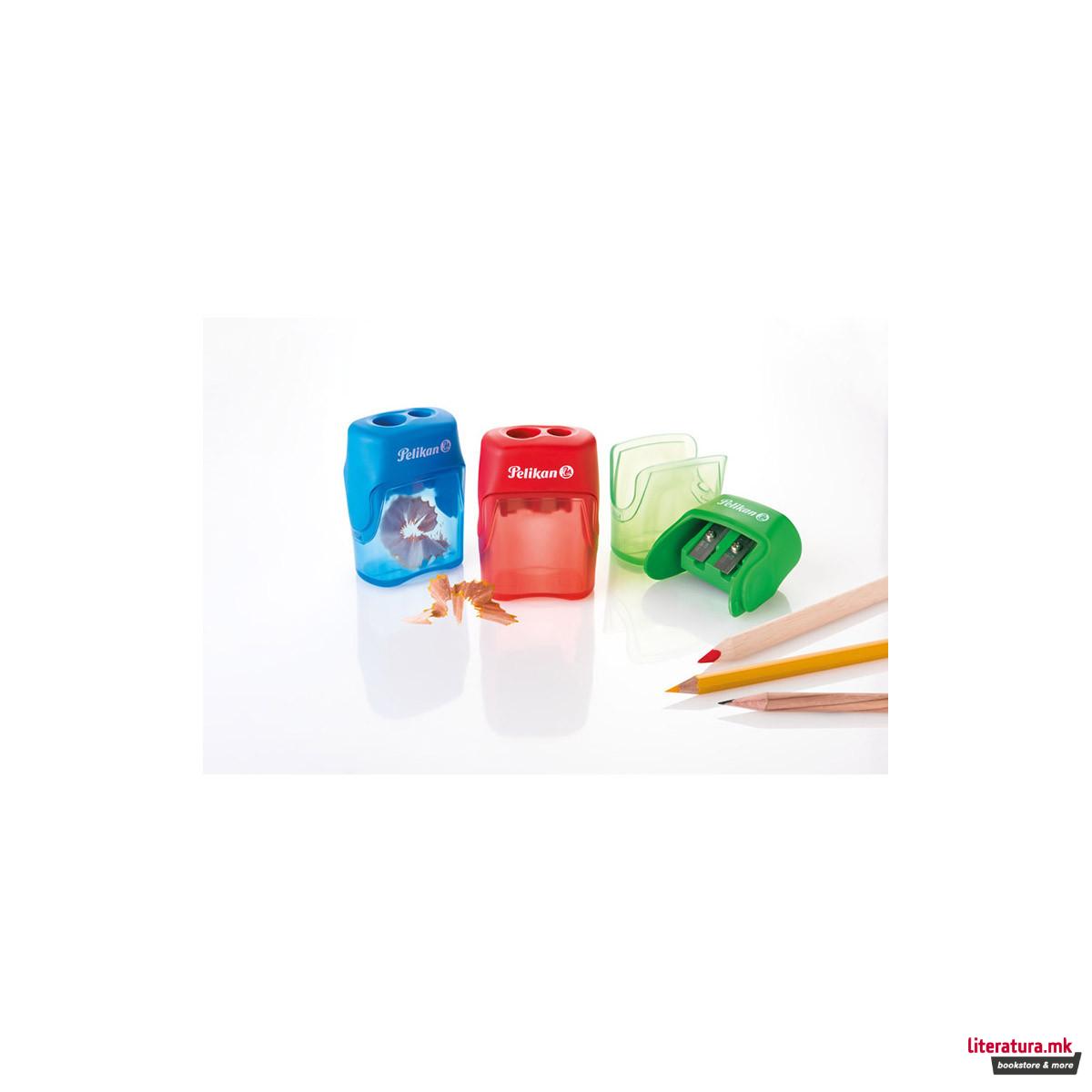Острилка со 2 отвори и контејнер, Pelikan, 3 бои 