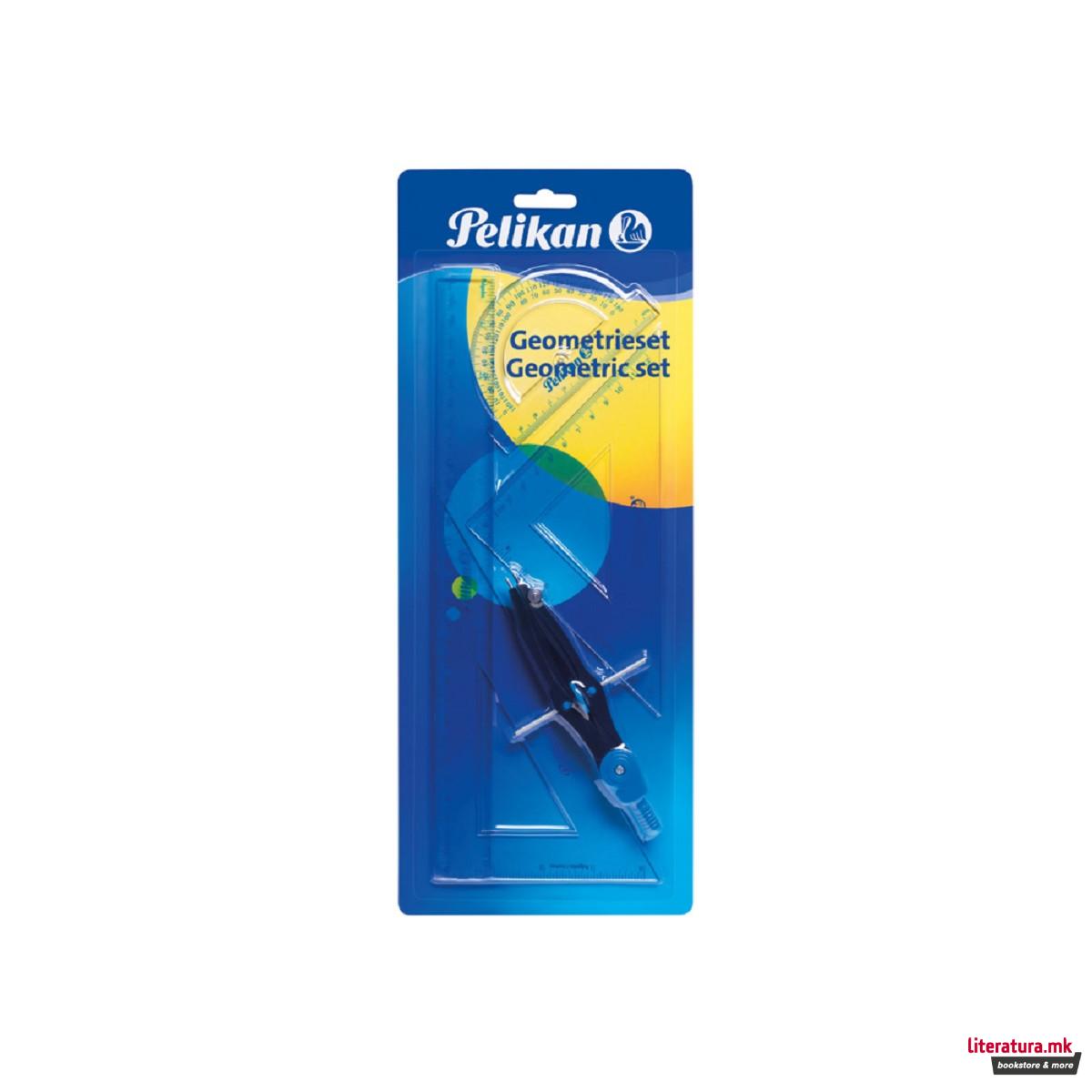 Геометриски сет + шестар, Pelikan, 5 парчиња 