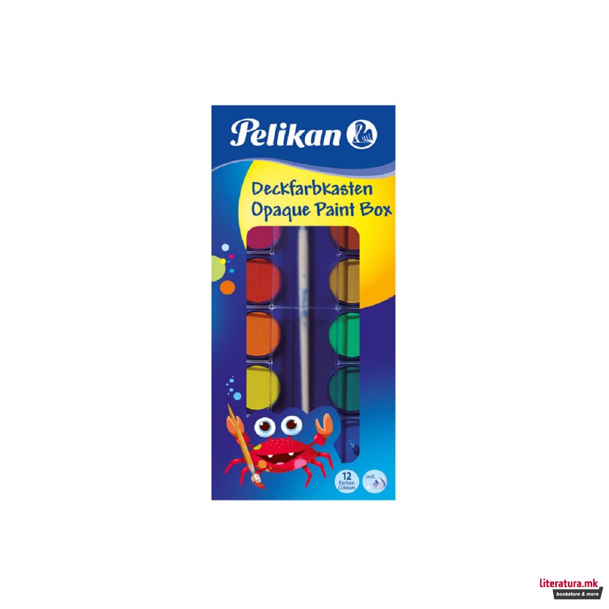 Водени бои + четка Pelikan, 12 бои
