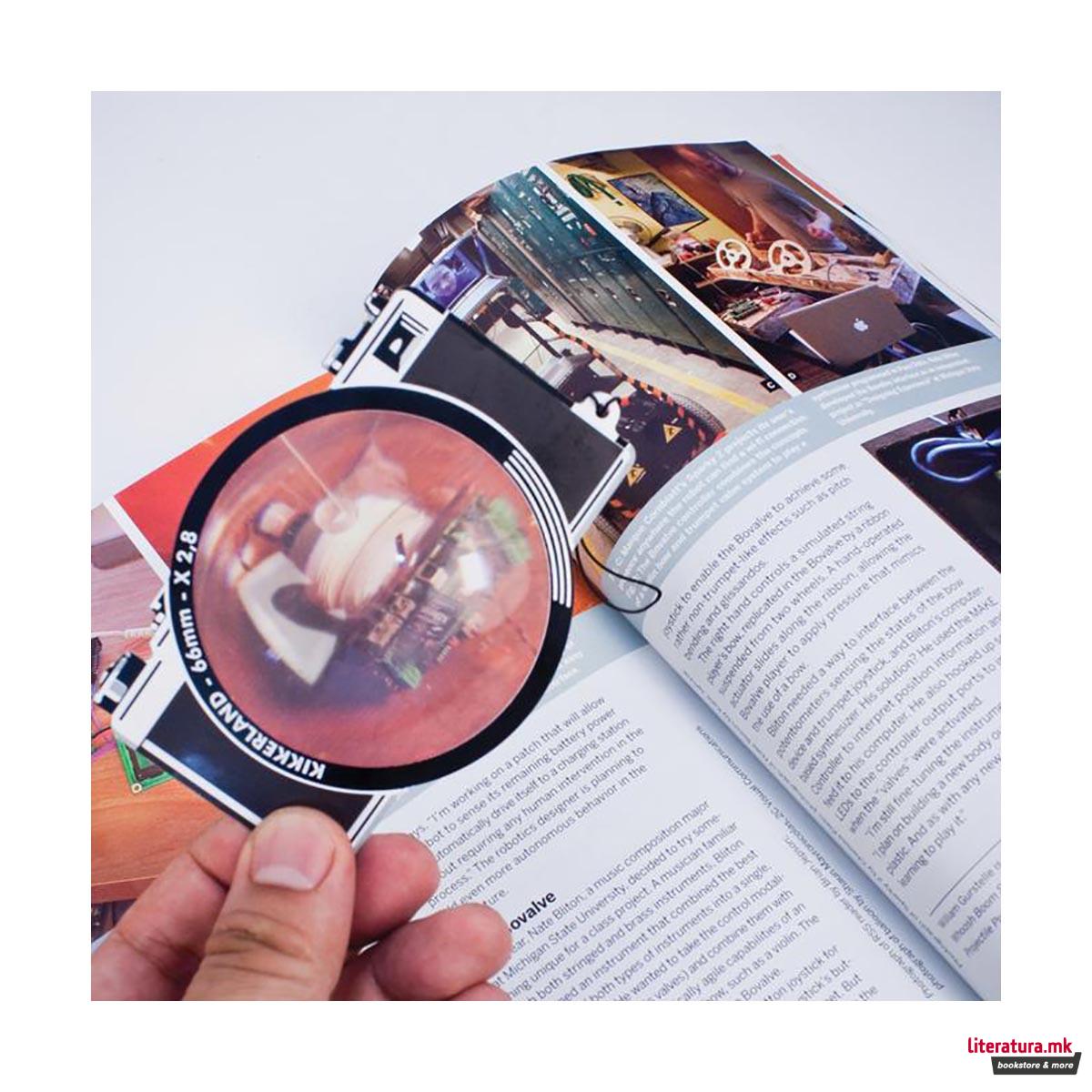 Разделник-лупа во форма на фотоапарат, Fresnel Bookmark 66mm Camera