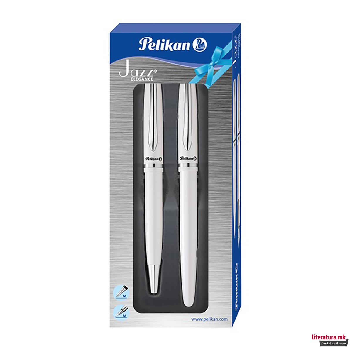 Сет Пенкало + налив-перо, Pelikan, Jazz Elegance, бисерно бели 