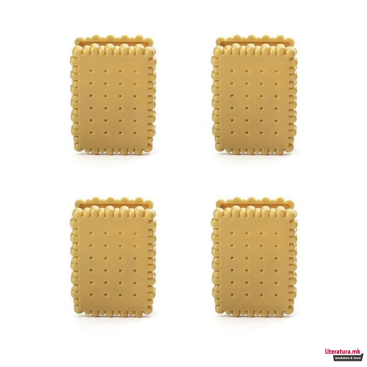 Штипка во облик на бисквит, Tea Biscuit, сет од 4