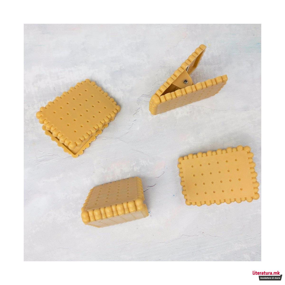 Штипка во облик на бисквит, Tea Biscuit, сет од 4