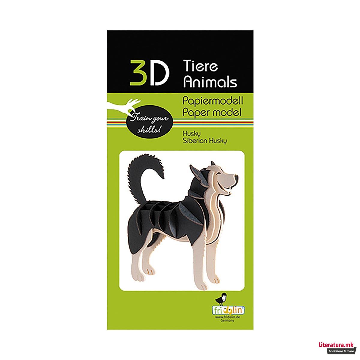 3D модел од хартија - Хаски 