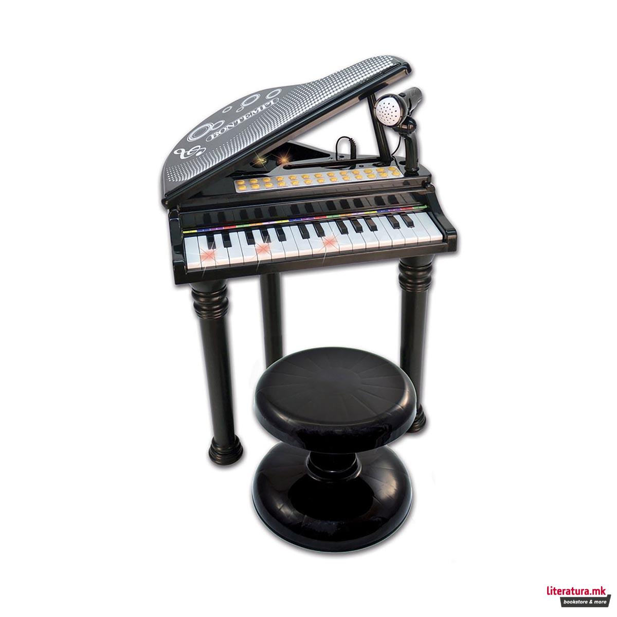 Електронско гранд пијано со микрофон и столче, Electronic Grand Piano, црно 