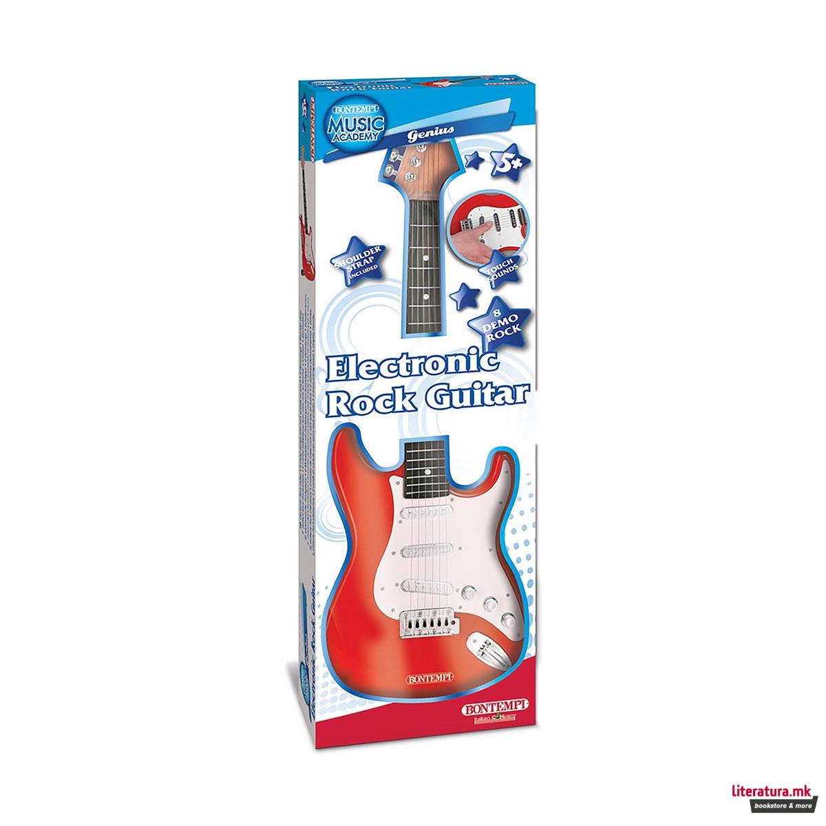 Електронска рок гитара со ремен, Electronic Rock Guitar, 67cm, црвена 