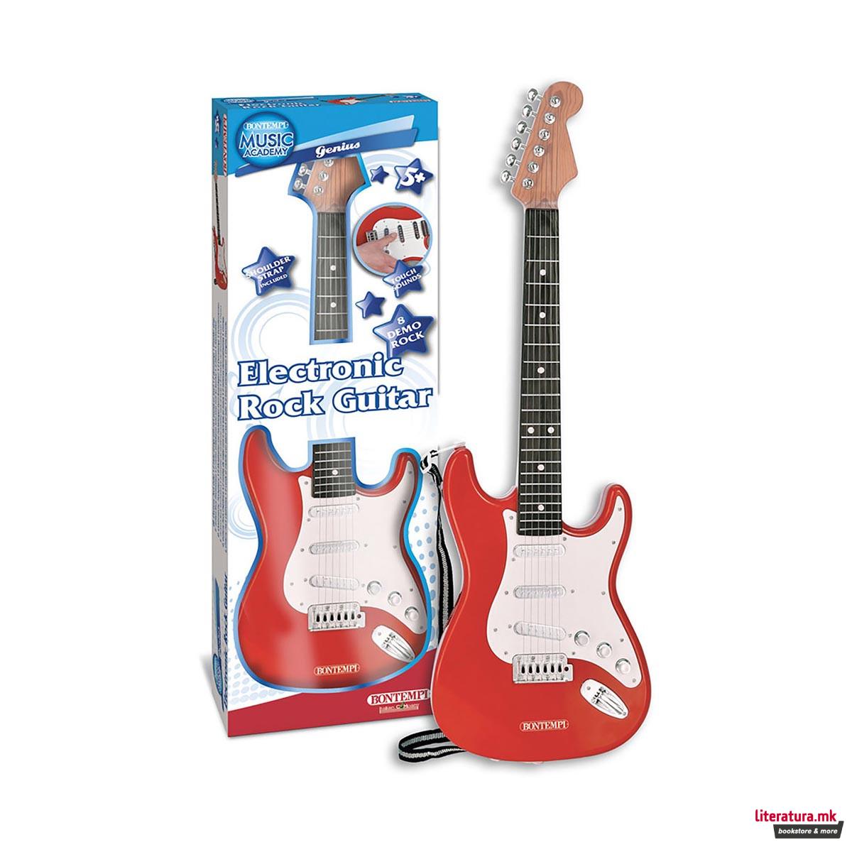 Електронска рок гитара со ремен, Electronic Rock Guitar, 67cm, црвена 