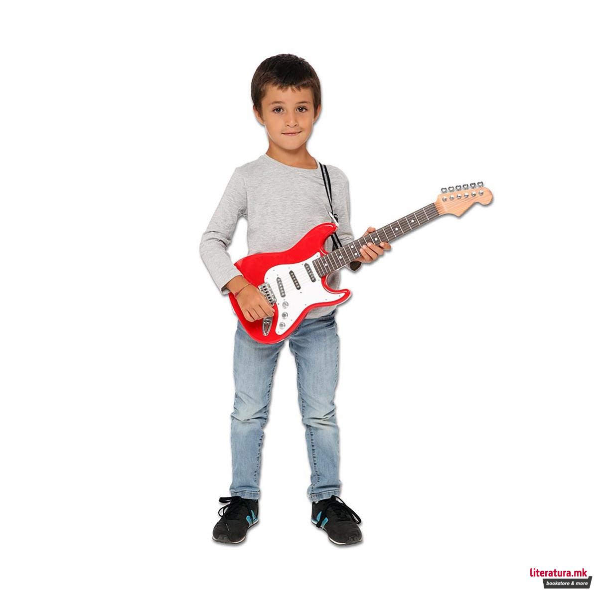 Електронска рок гитара со ремен, Electronic Rock Guitar, 67cm, црвена 