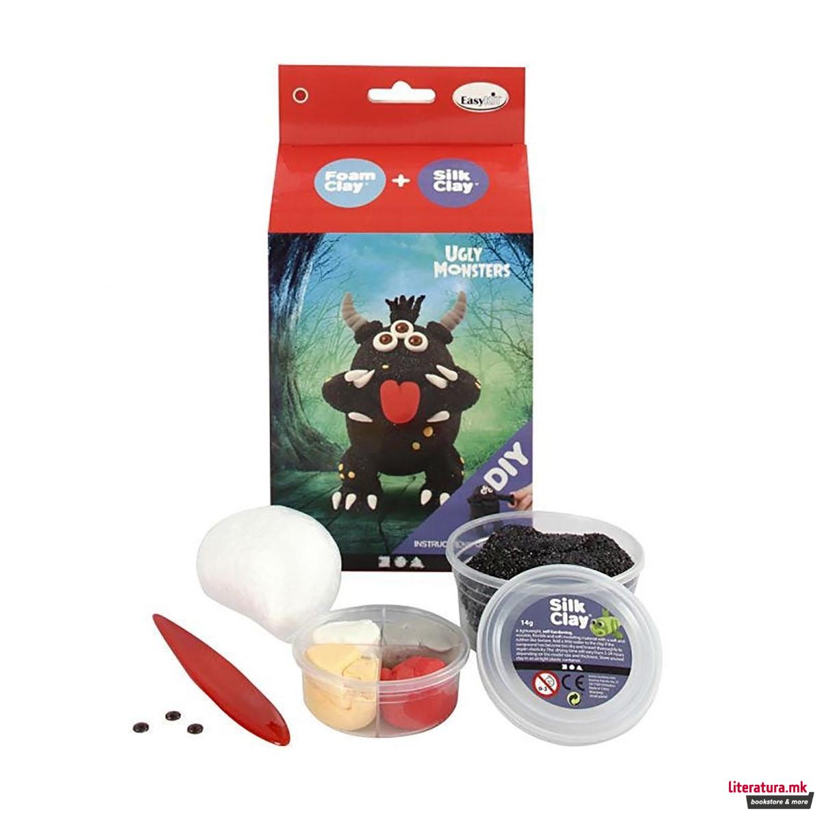 Сет за изработка со глина, Funny Friends, Ugly Monsters, црн 