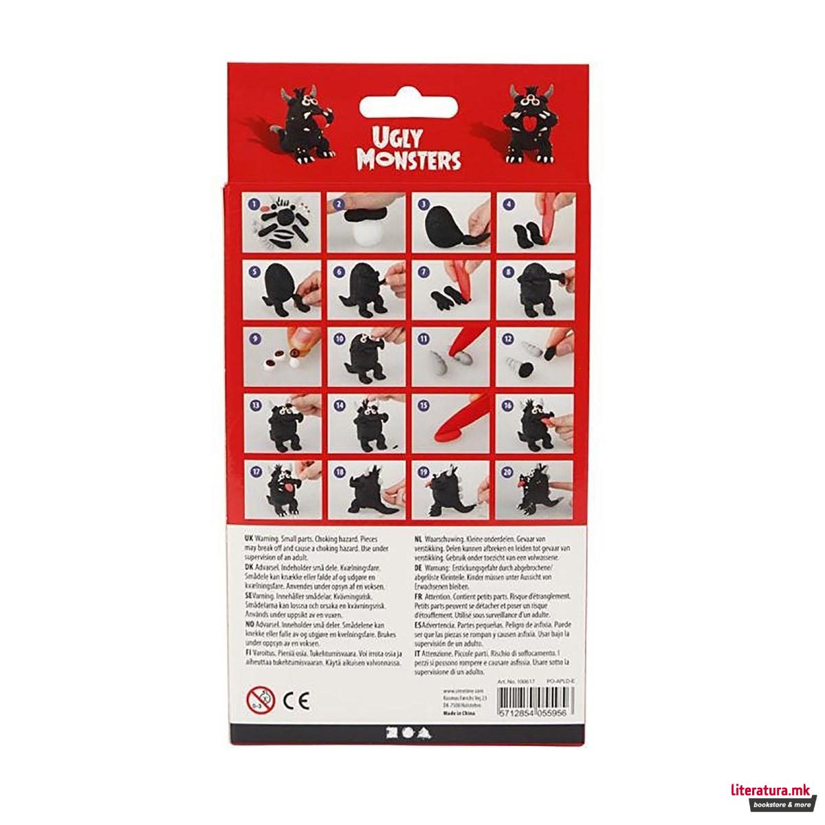 Сет за изработка со глина, Funny Friends, Ugly Monsters, црн 