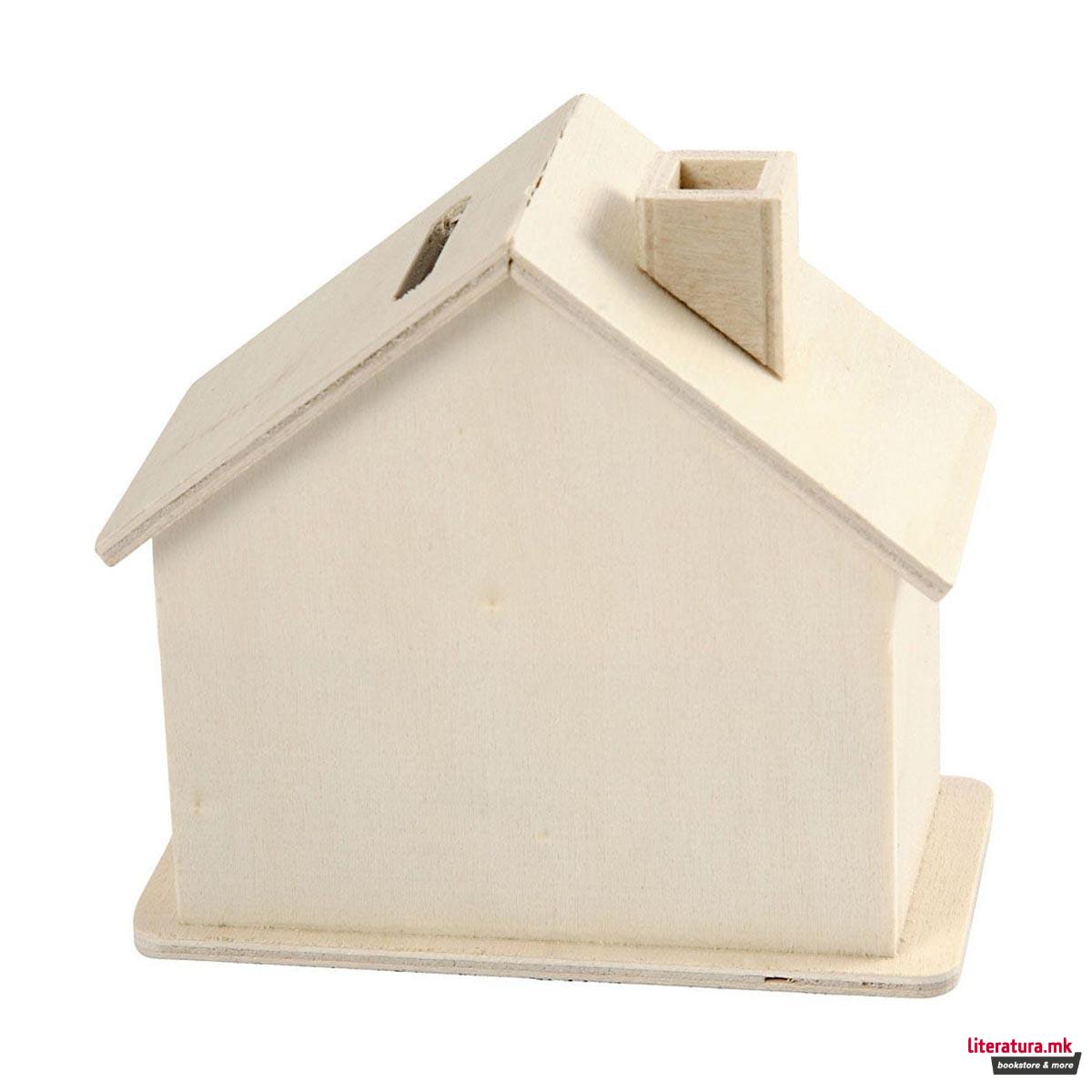 Дрвена касичка за пари- Куќичка 