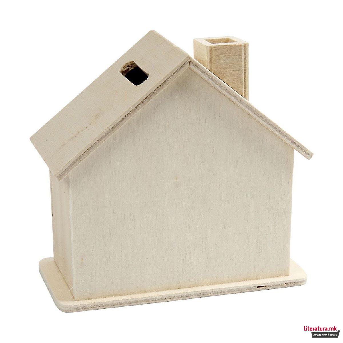 Дрвена касичка за пари- Куќичка 