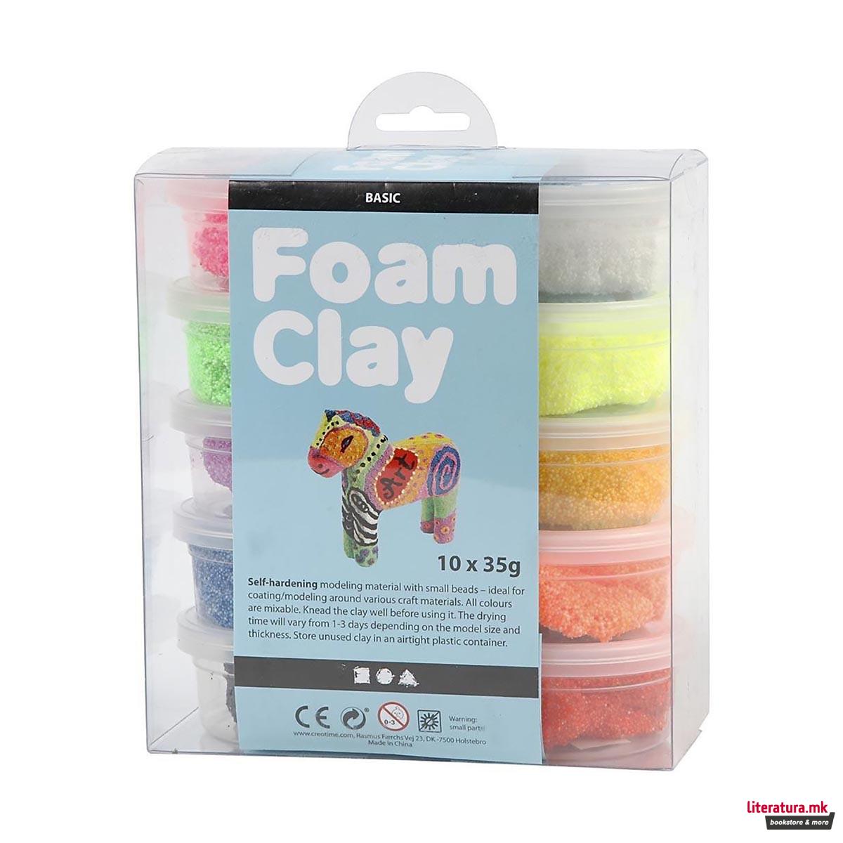 Сет глина за изработка, Foam Clay, 10 бои x 35 g 