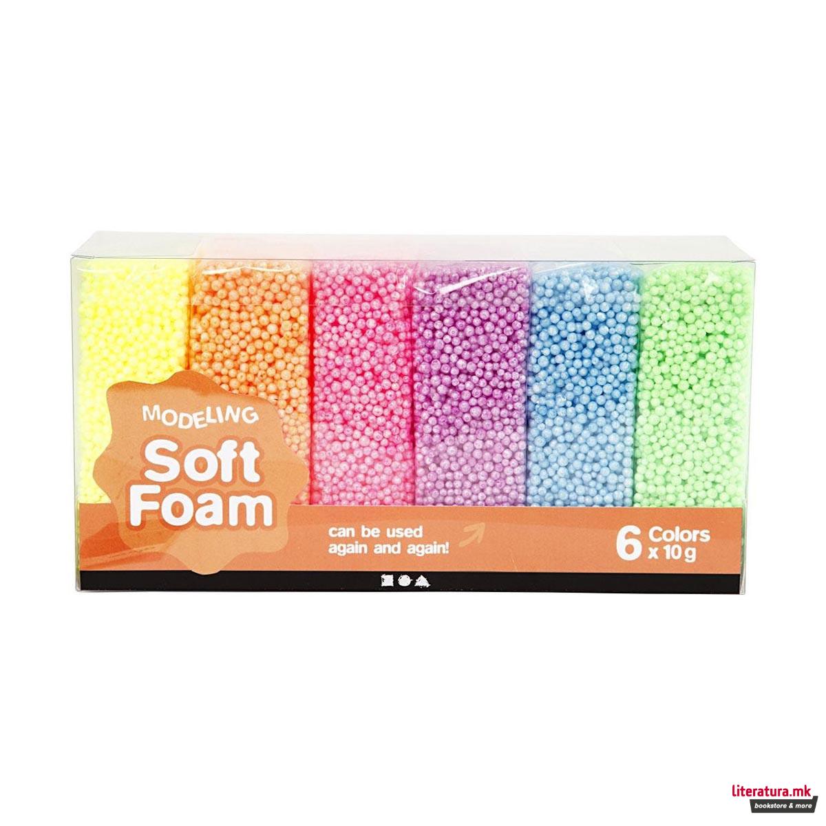 Сет мека глина за изработка - неонски бои, Soft Foam, 6 бои x 10g 