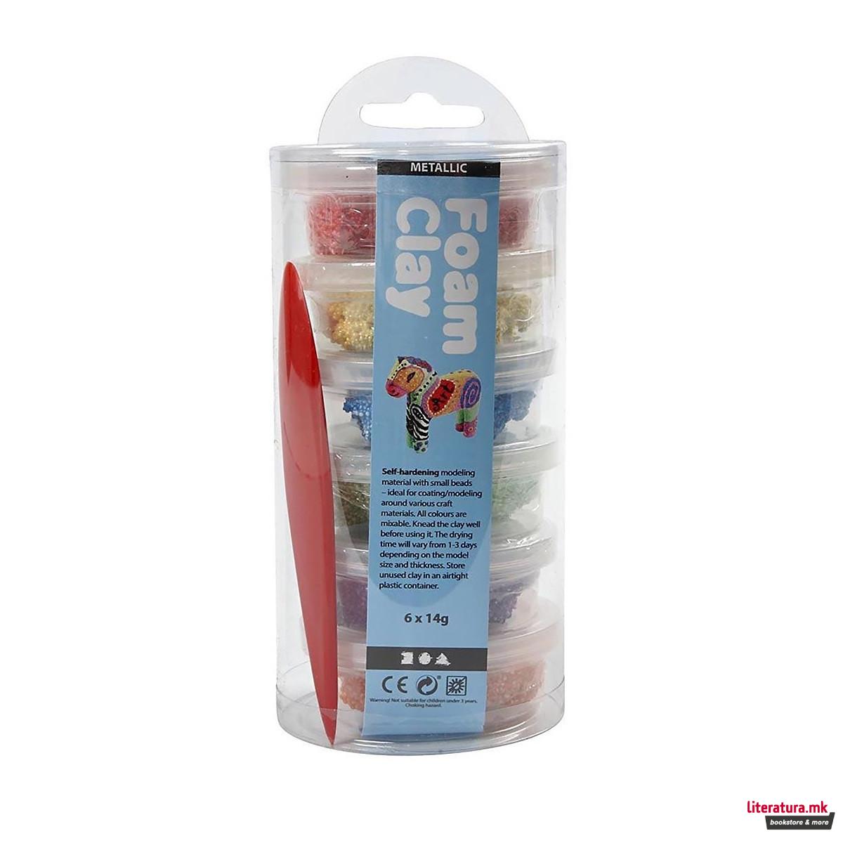 Сет глина за изработка - металик, Foam Clay® metallic, bold colours, 6 бои x 14g 